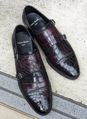 Ascot Double Monk -  Oxblood Crocodile