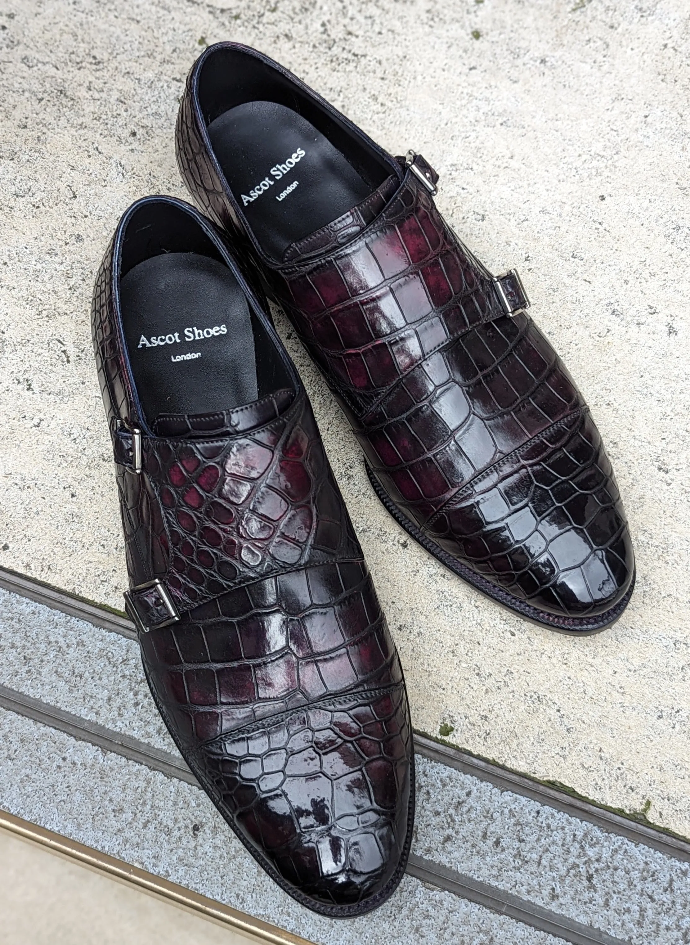 Ascot Double Monk -  Oxblood Crocodile