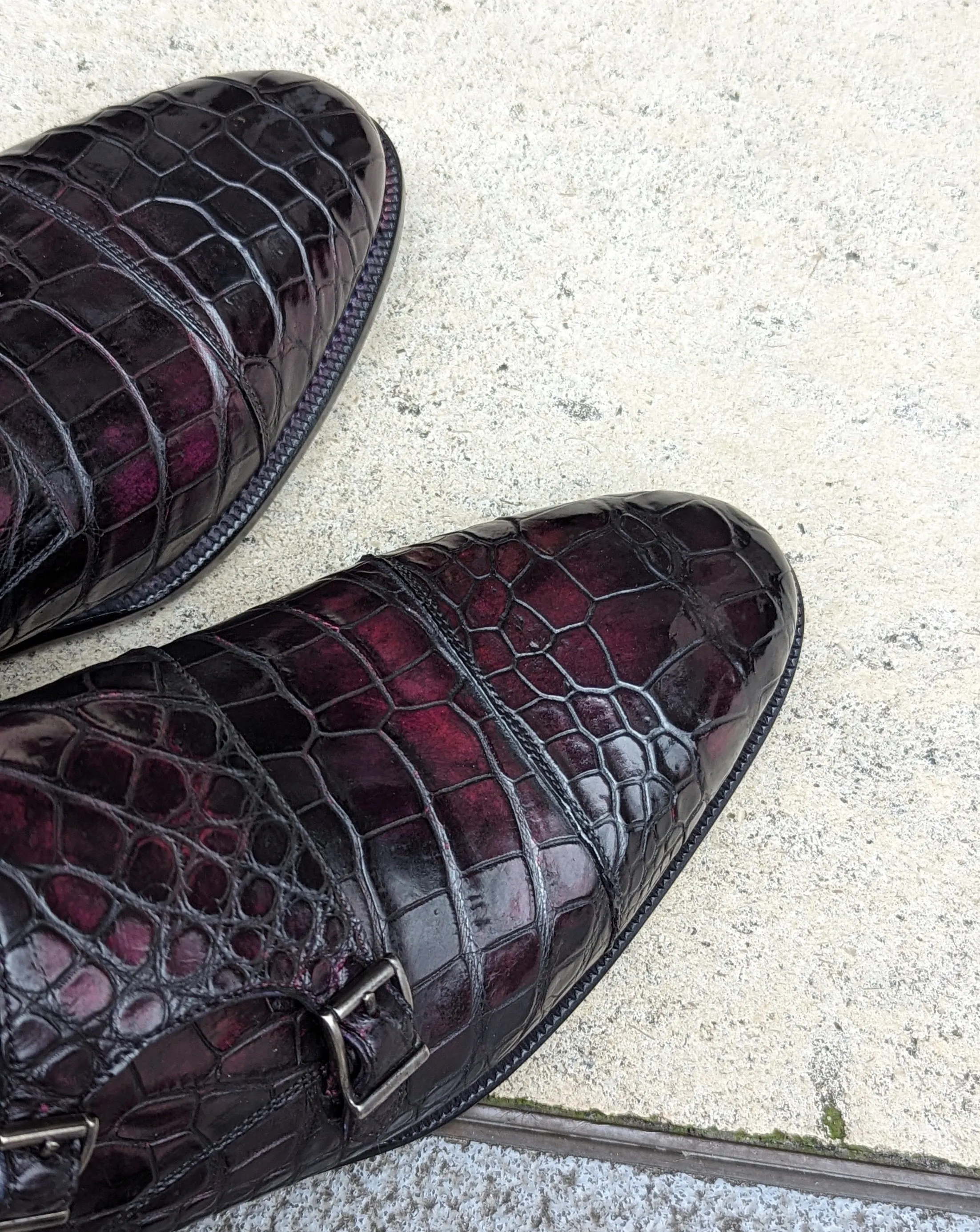 Ascot Double Monk -  Oxblood Crocodile