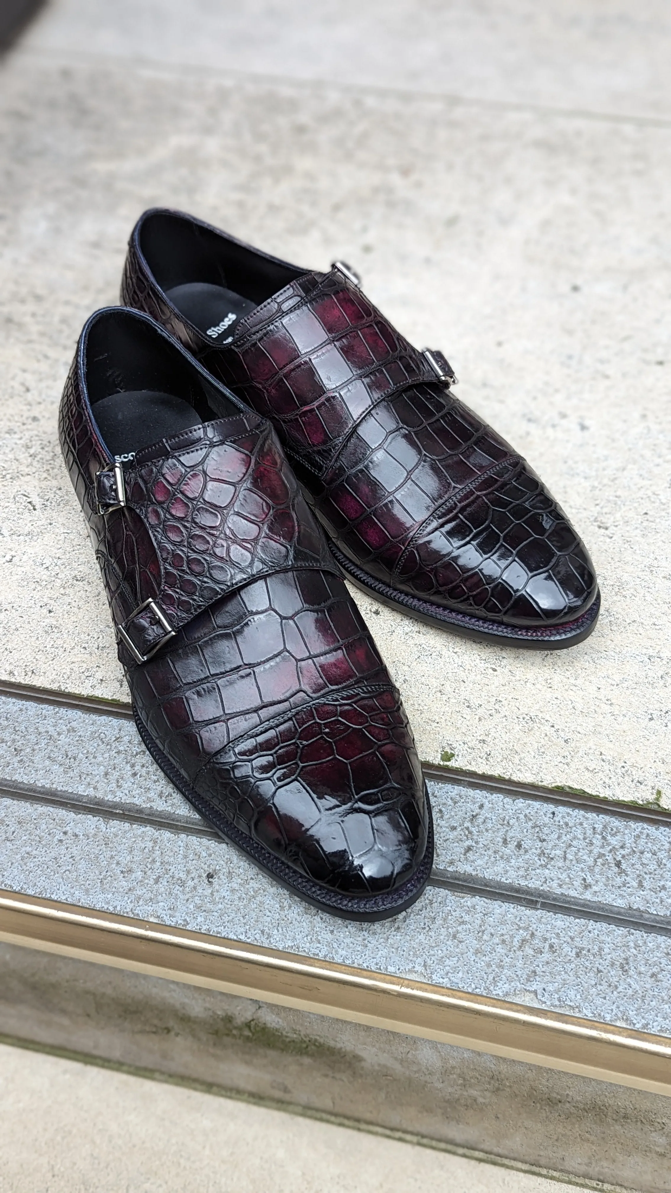 Ascot Double Monk -  Oxblood Crocodile