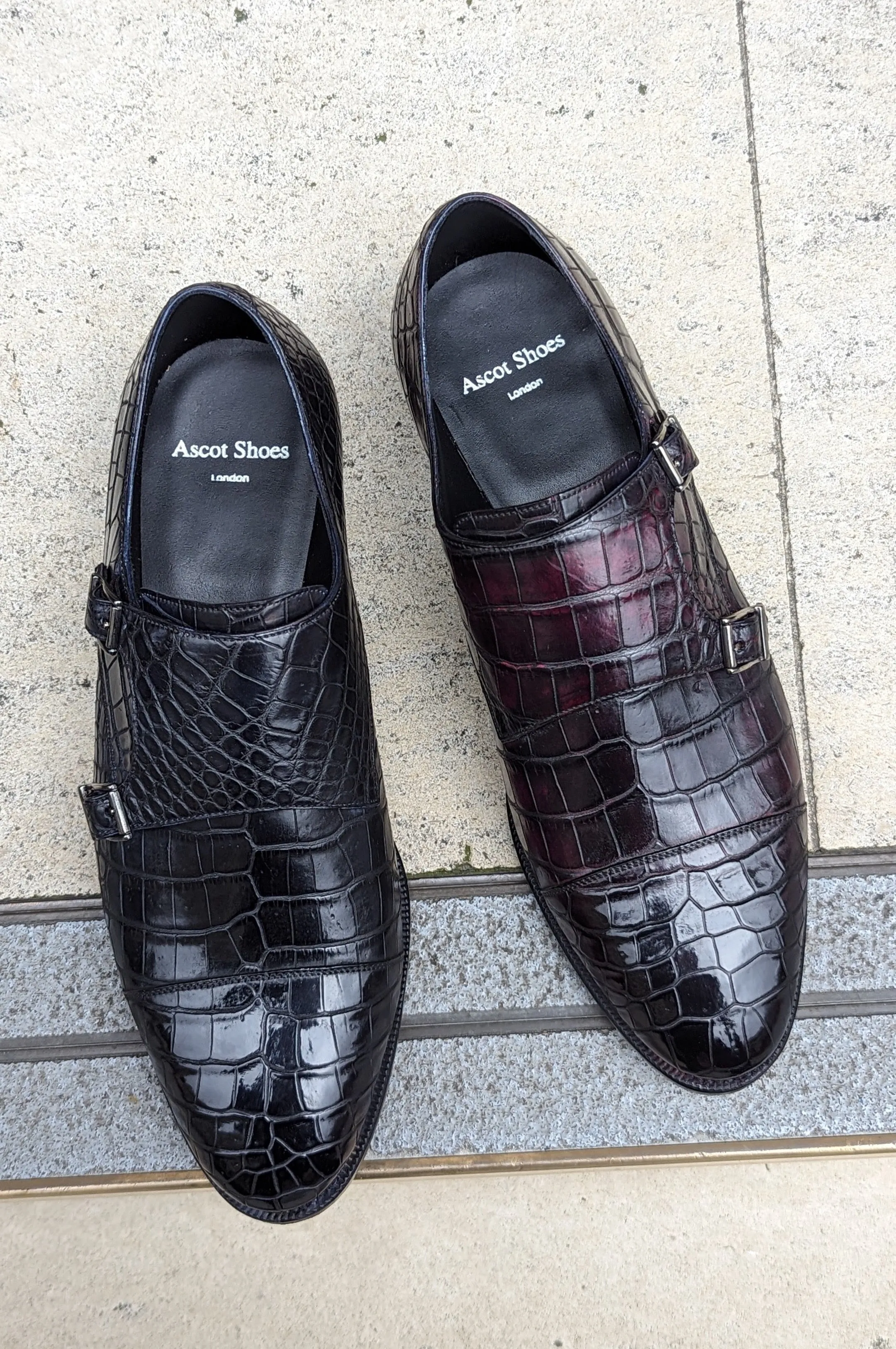 Ascot Double Monk -  Oxblood Crocodile