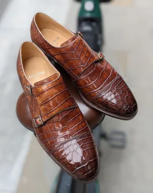Ascot Double Monk - Tabacco Crocodile