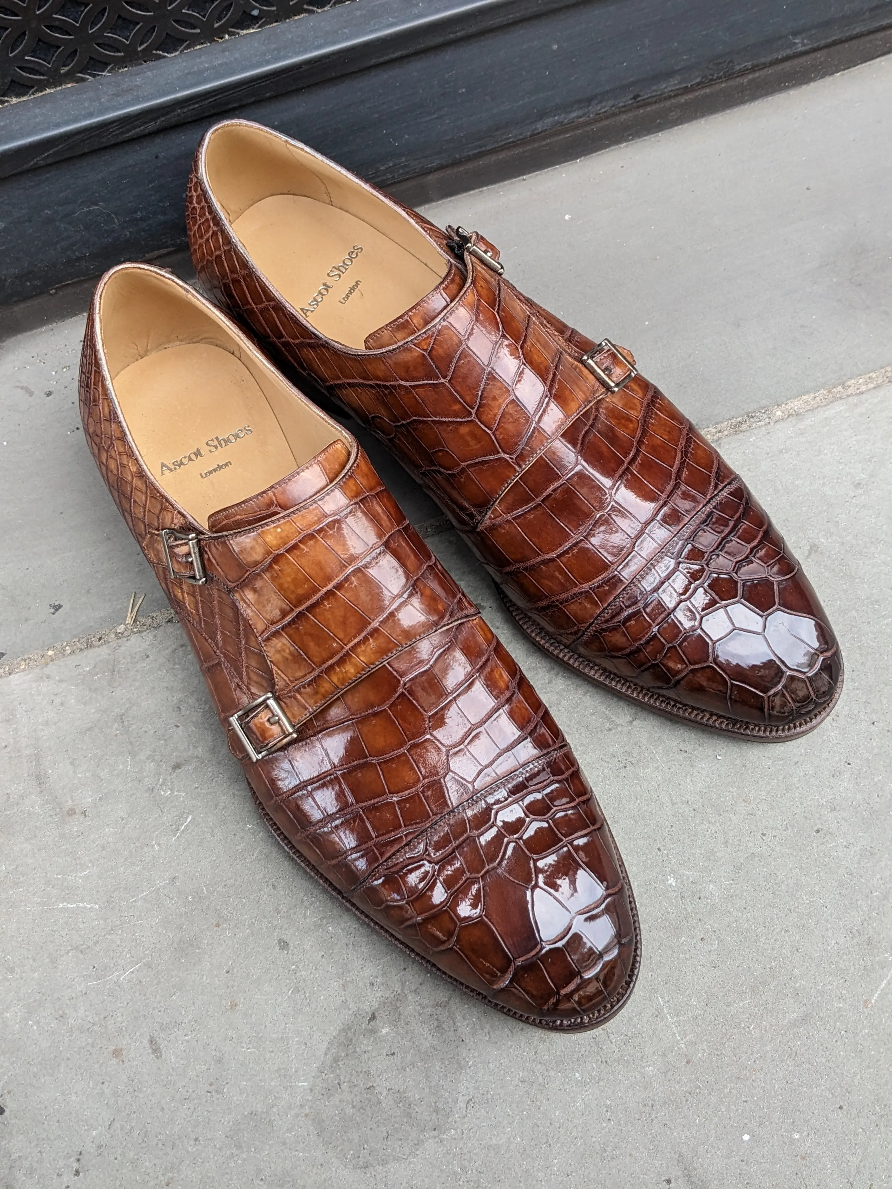 Ascot Double Monk - Tabacco Crocodile
