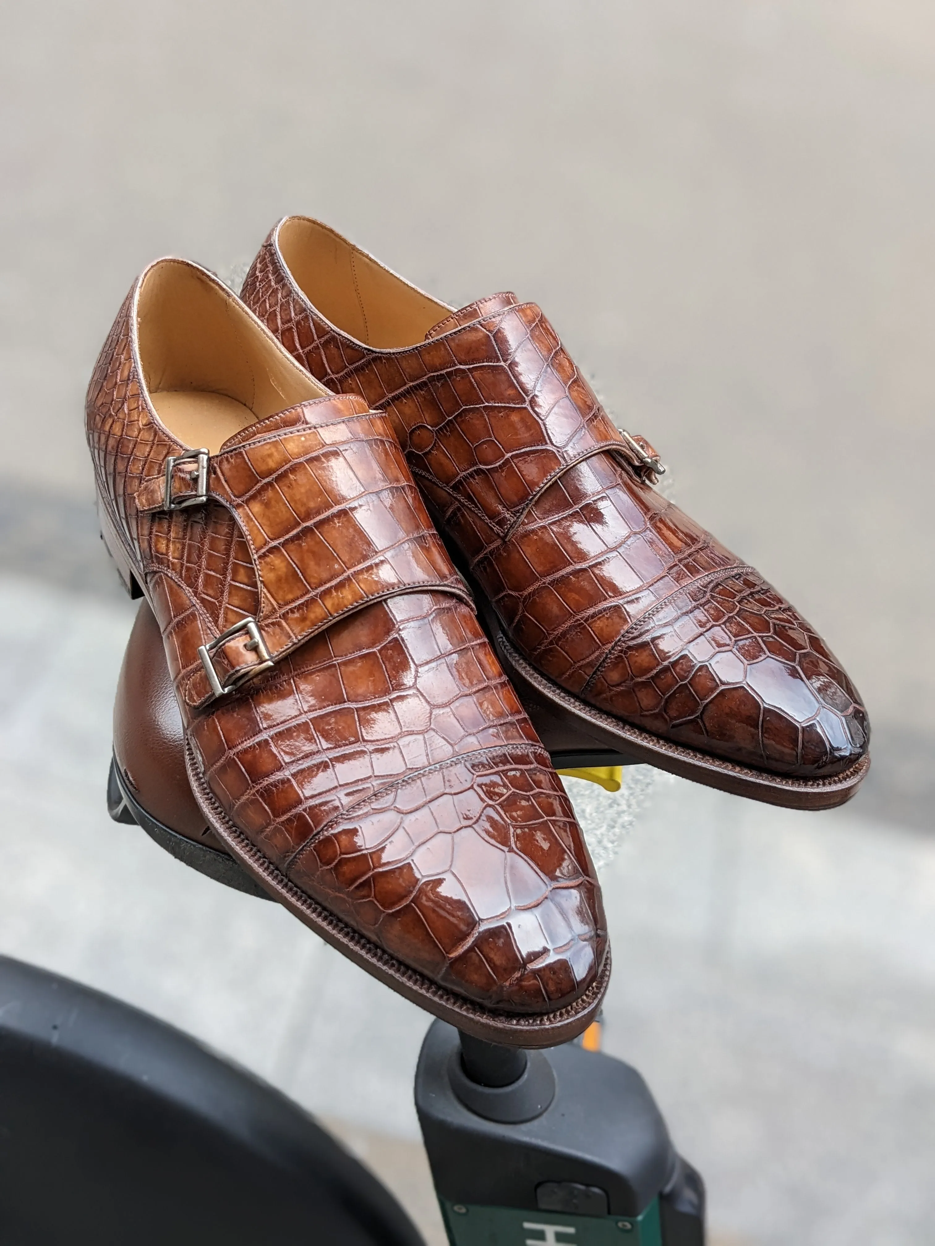 Ascot Double Monk - Tabacco Crocodile
