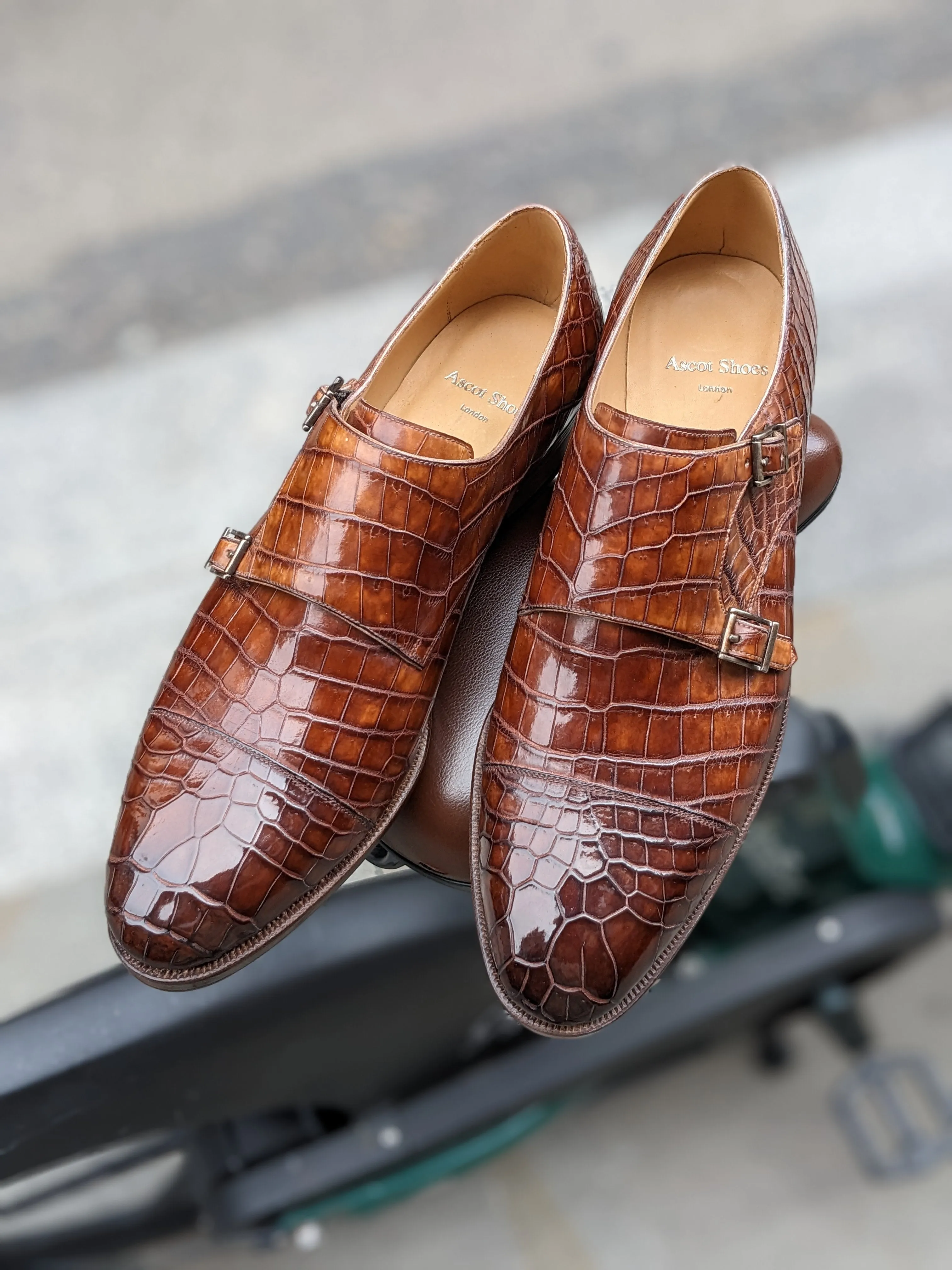 Ascot Double Monk - Tabacco Crocodile