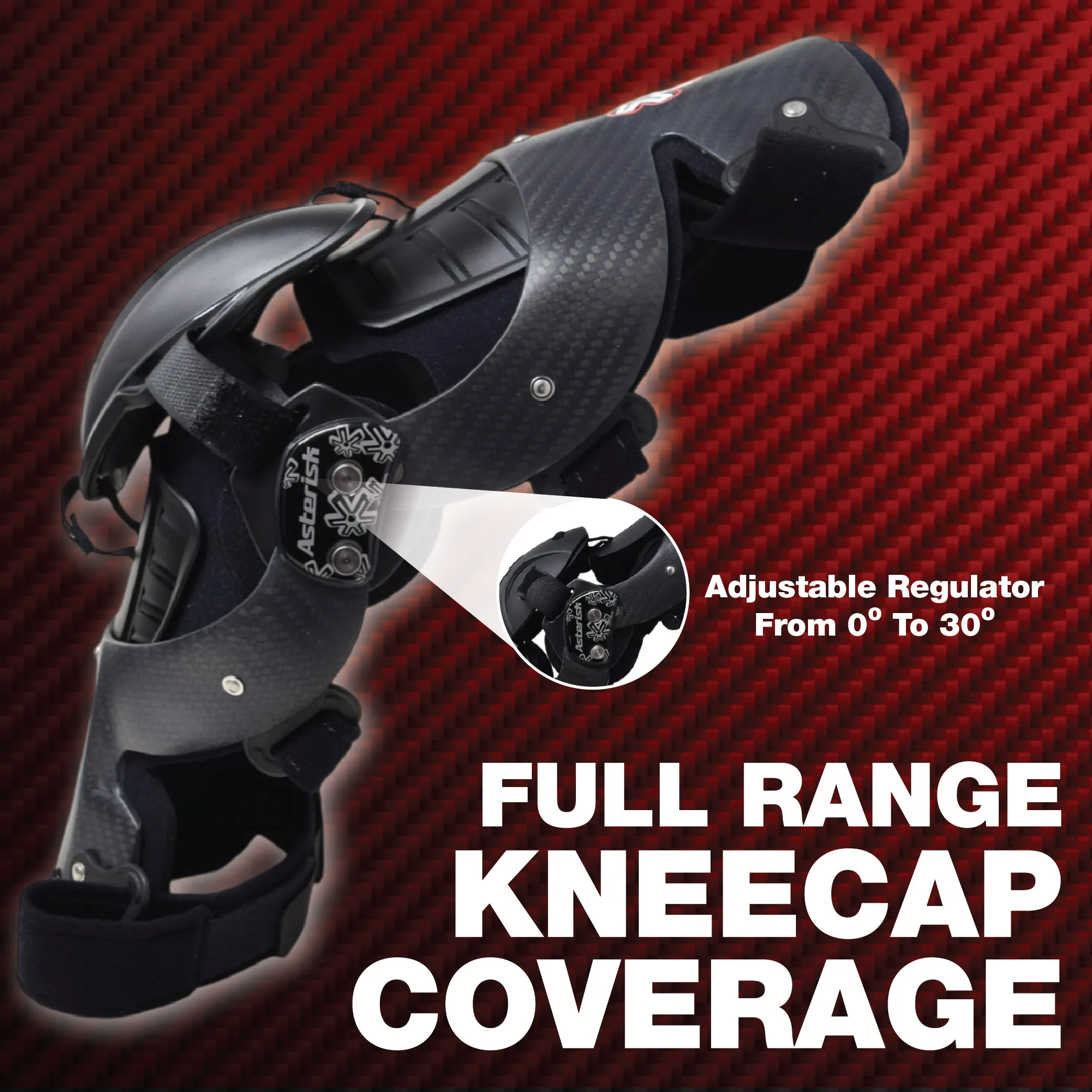 Asterisk Carbon Cell One - Advanced Knee Protector Brace (Left Only) for Motocross, Snowboarding, Wakeboarding, Off-Roading, Football, & More - Size Large