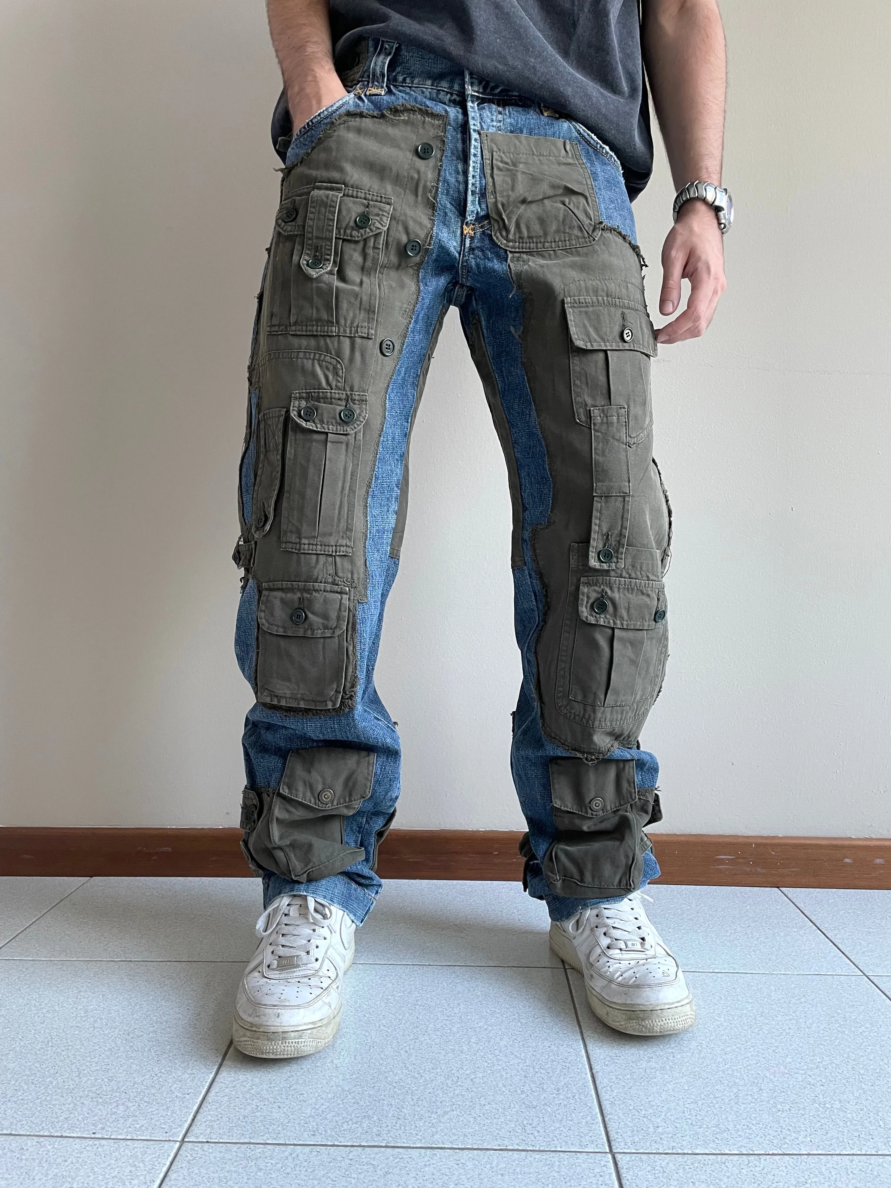 AW2005 Dolce & Gabbana hybrid patchwork cargo jeans