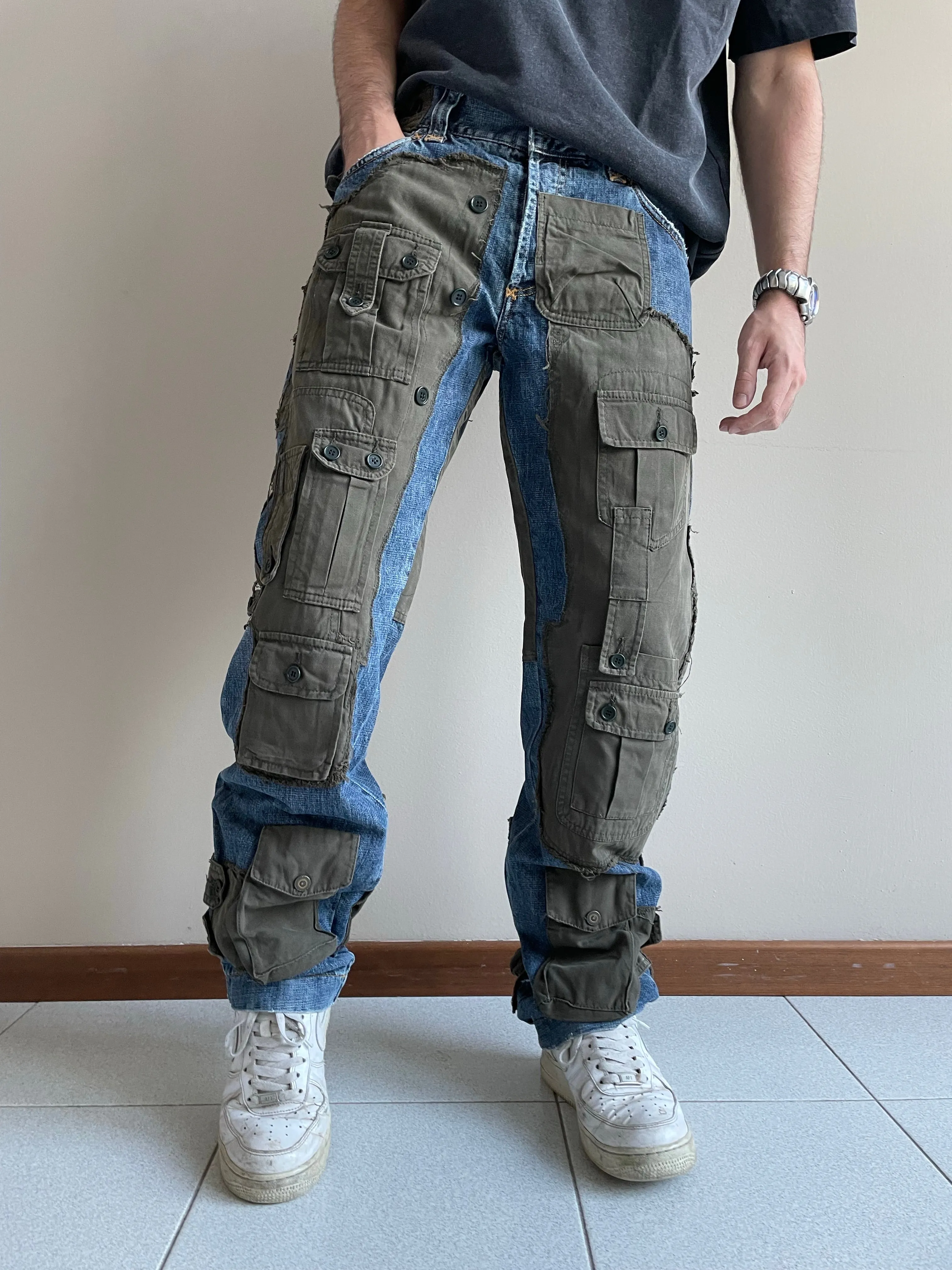 AW2005 Dolce & Gabbana hybrid patchwork cargo jeans