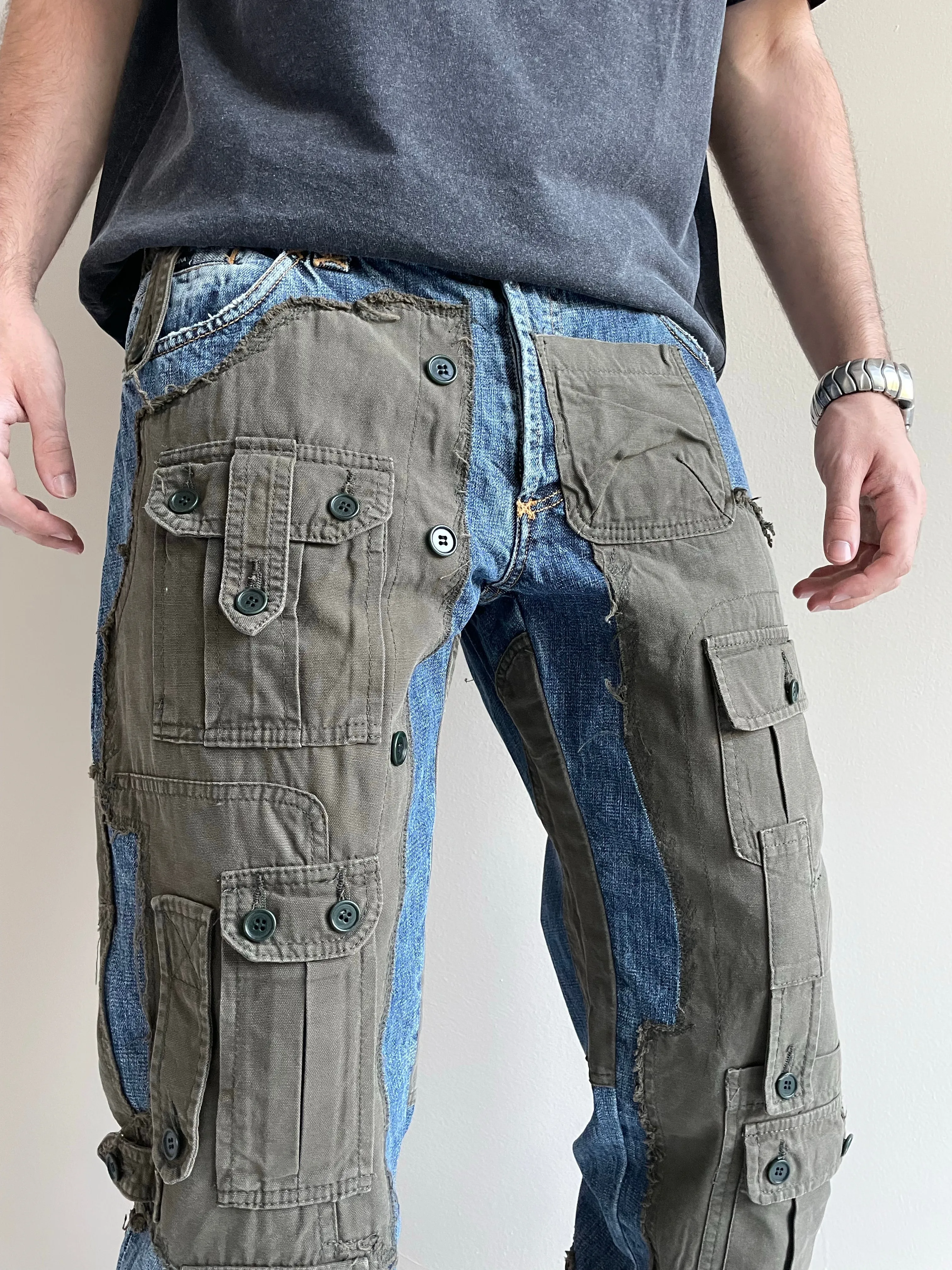 AW2005 Dolce & Gabbana hybrid patchwork cargo jeans
