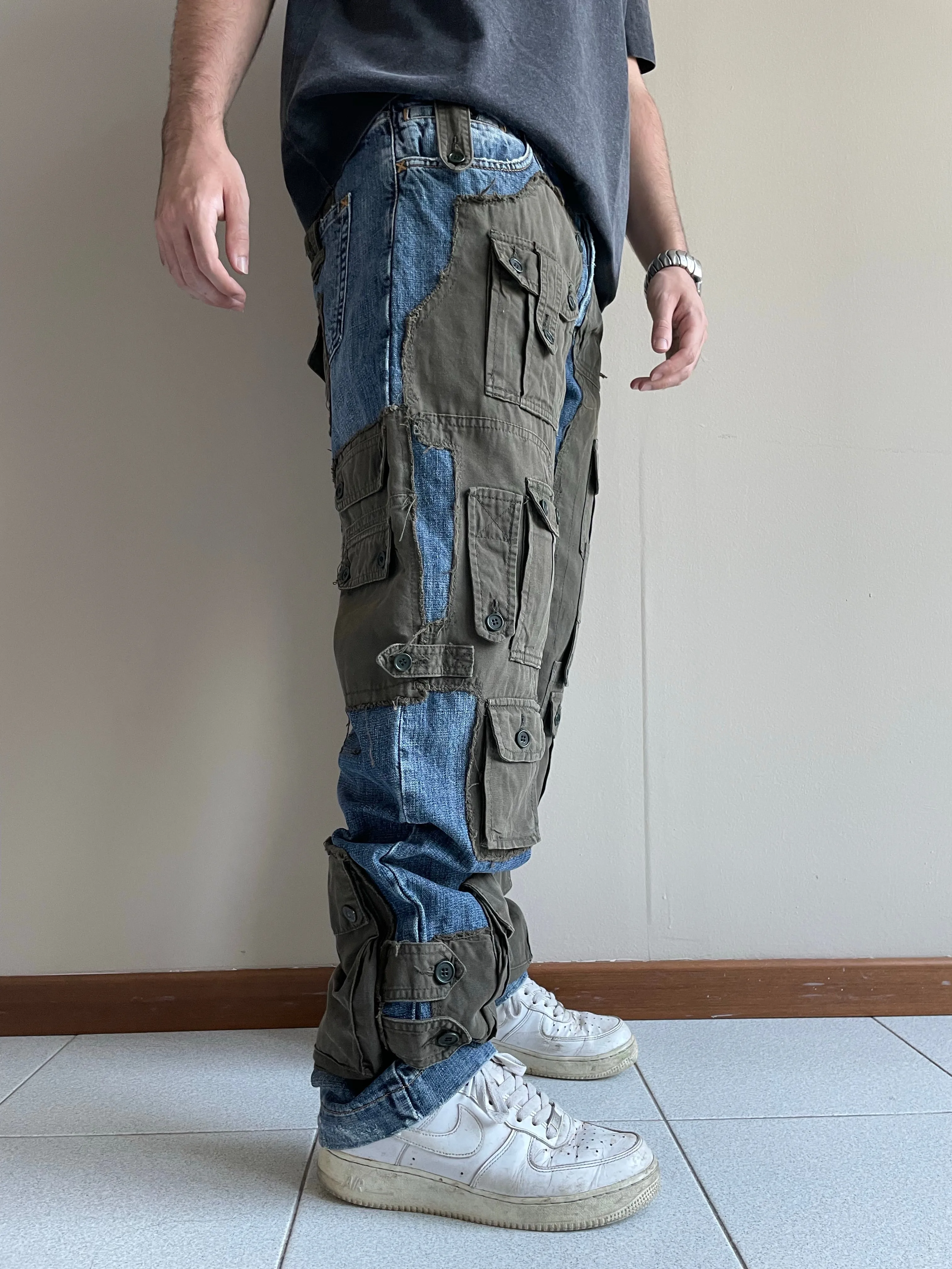 AW2005 Dolce & Gabbana hybrid patchwork cargo jeans