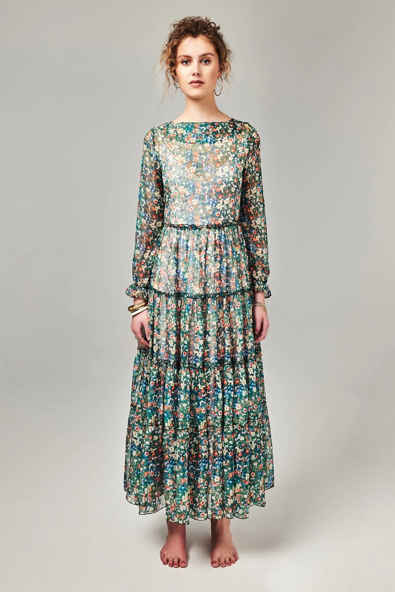 BECKY - GREEN BED OF FLOWERS - chiffon