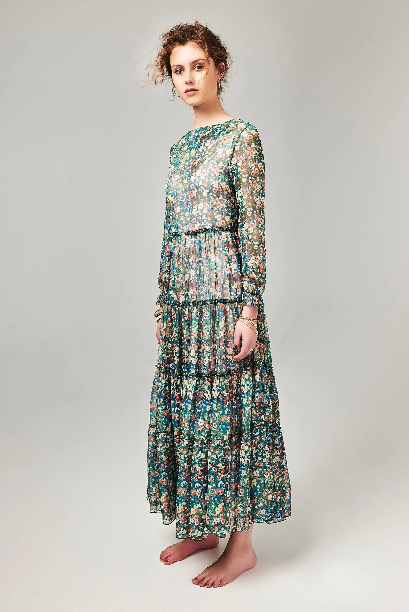 BECKY - GREEN BED OF FLOWERS - chiffon