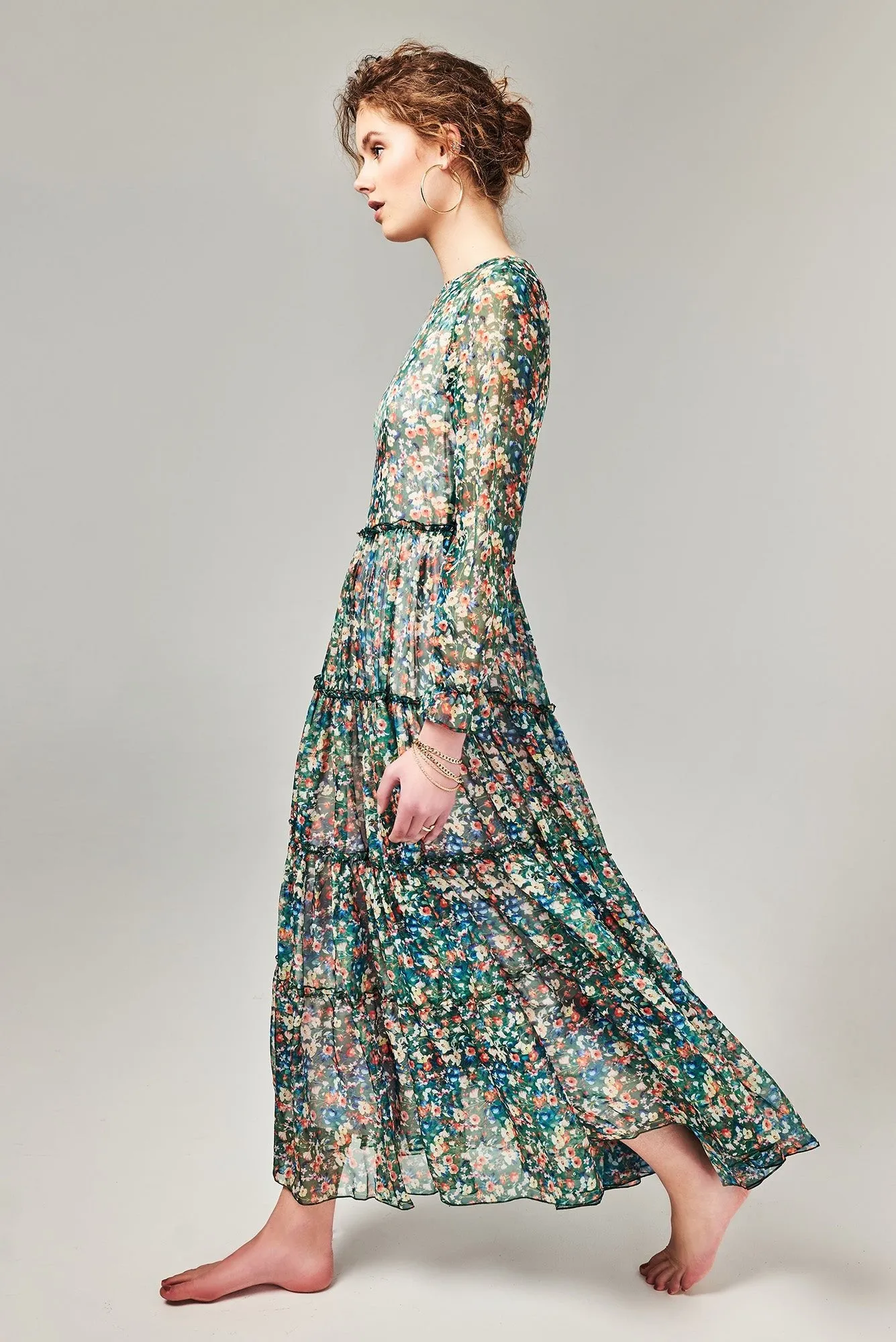 BECKY - GREEN BED OF FLOWERS - chiffon