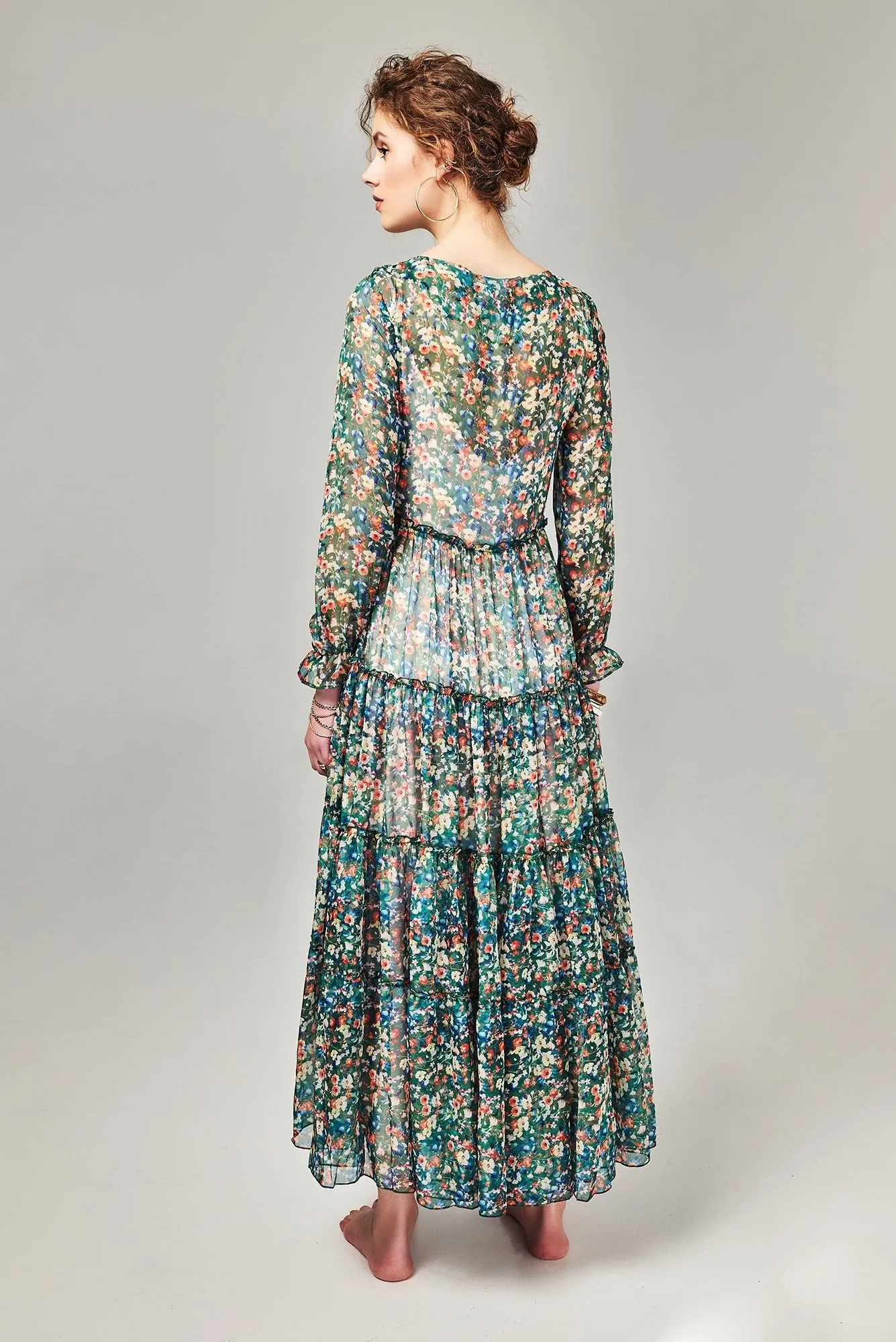 BECKY - GREEN BED OF FLOWERS - chiffon