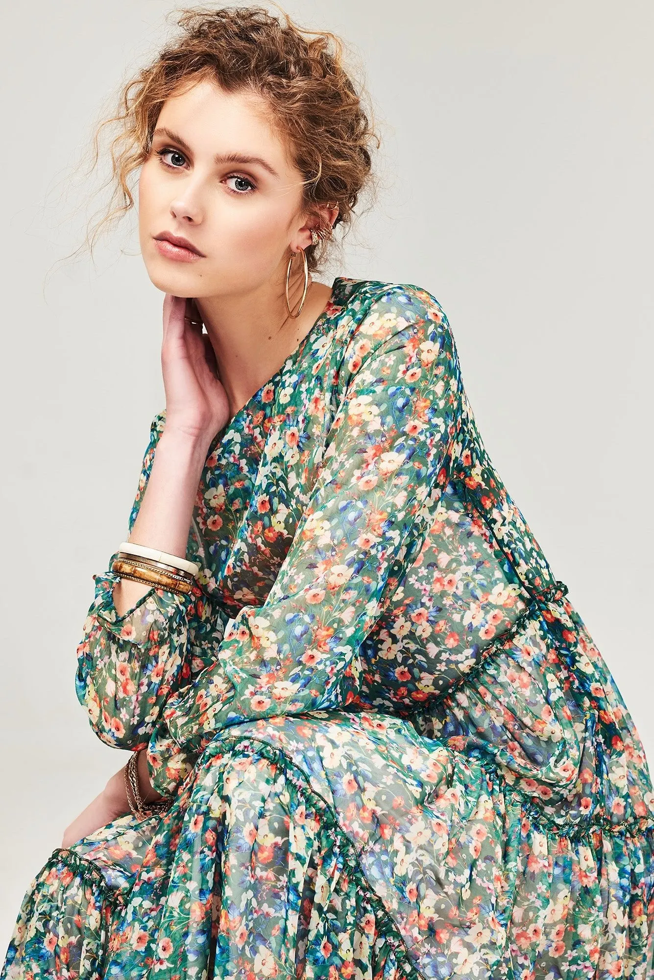 BECKY - GREEN BED OF FLOWERS - chiffon