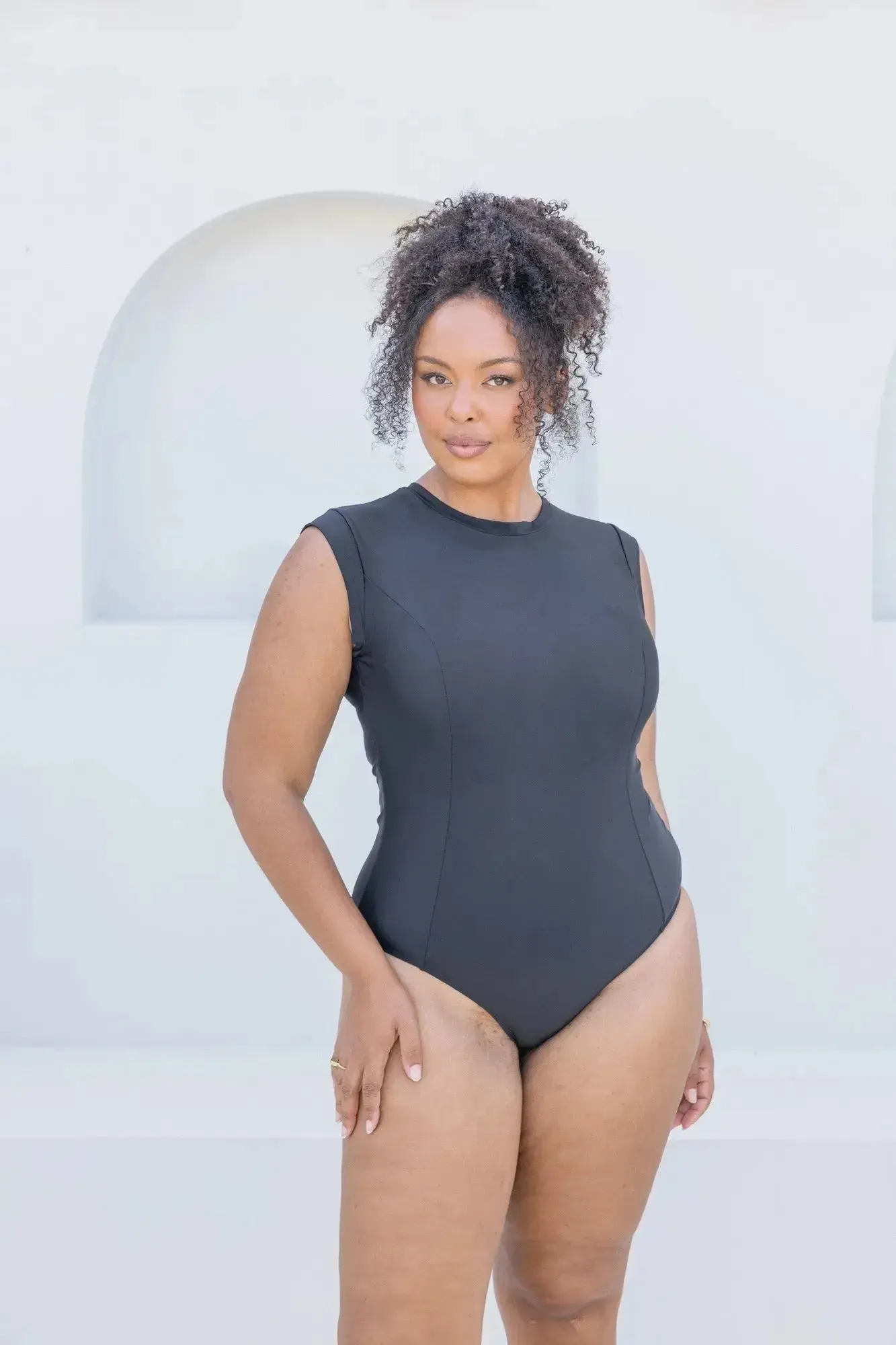 Black Cap Sleeve One Piece