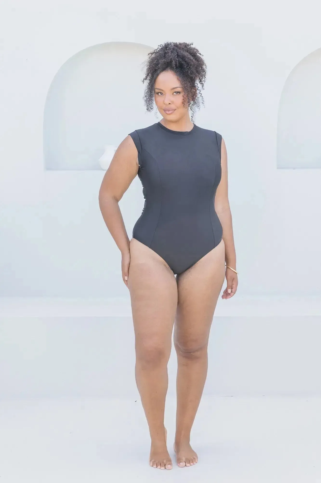 Black Cap Sleeve One Piece