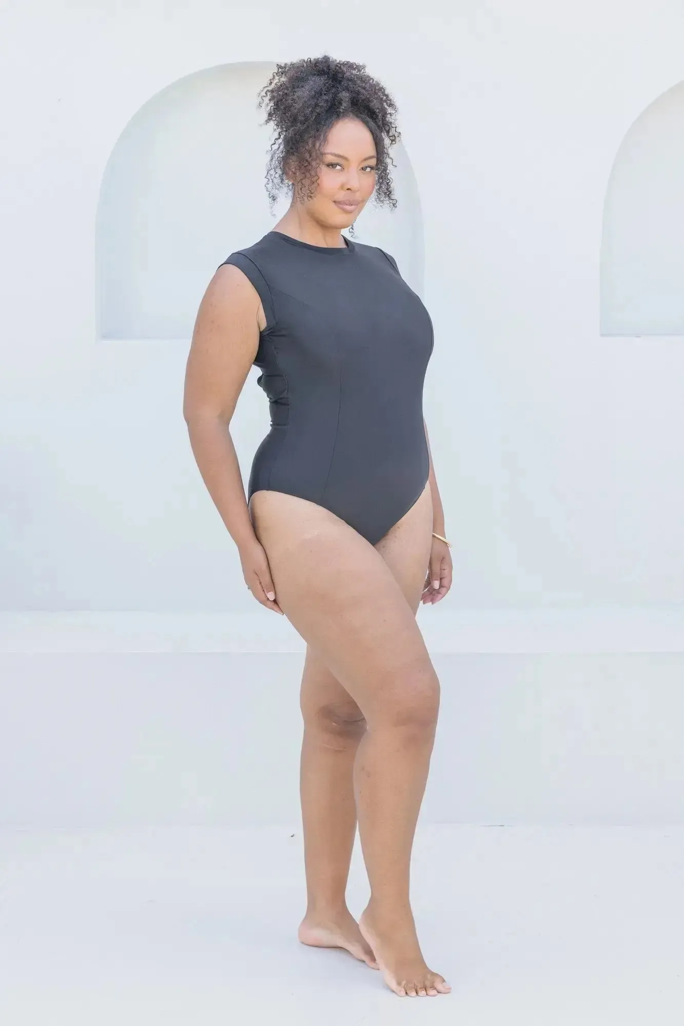 Black Cap Sleeve One Piece