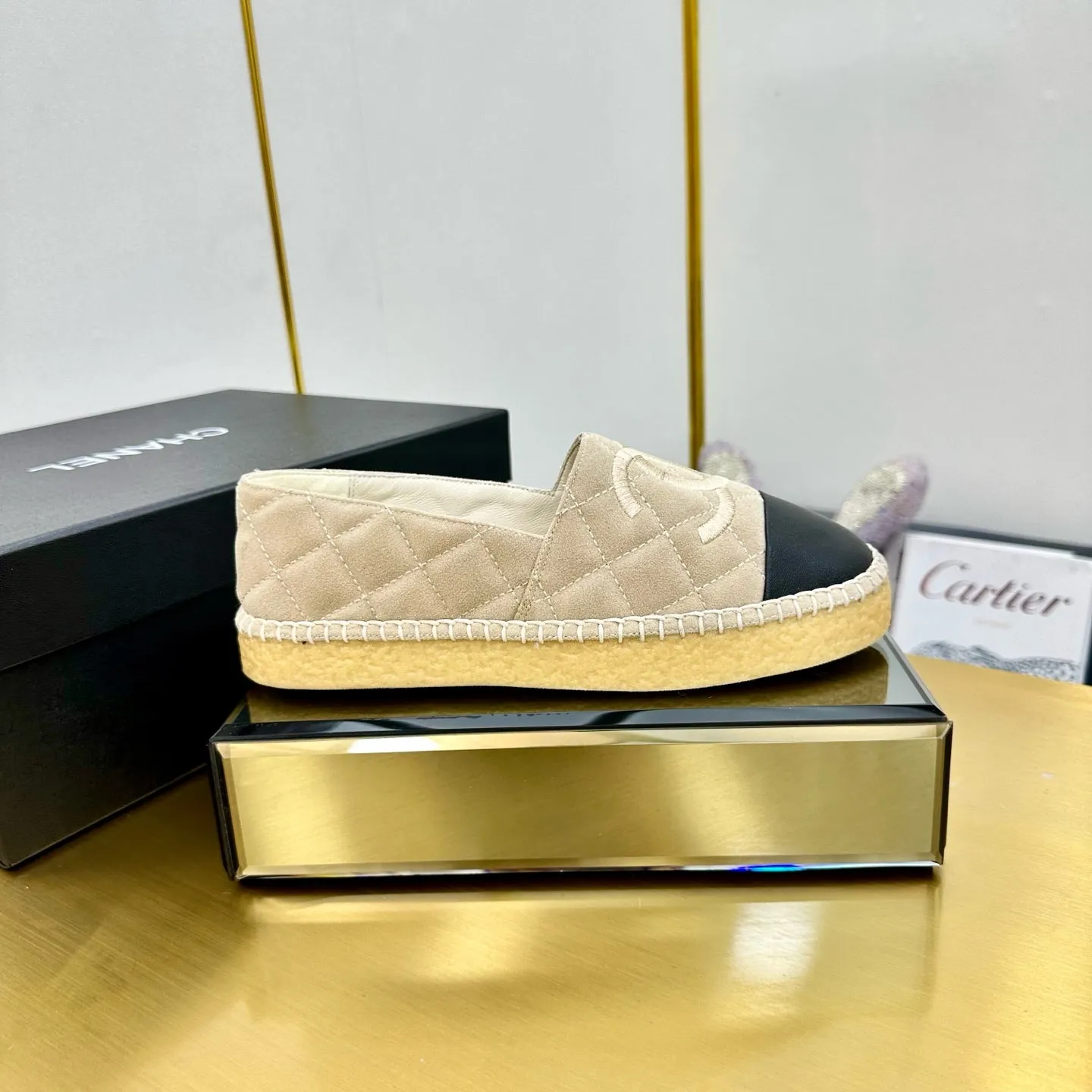 CC 25s Slip–on Espadrilles Beige Velvet 297828