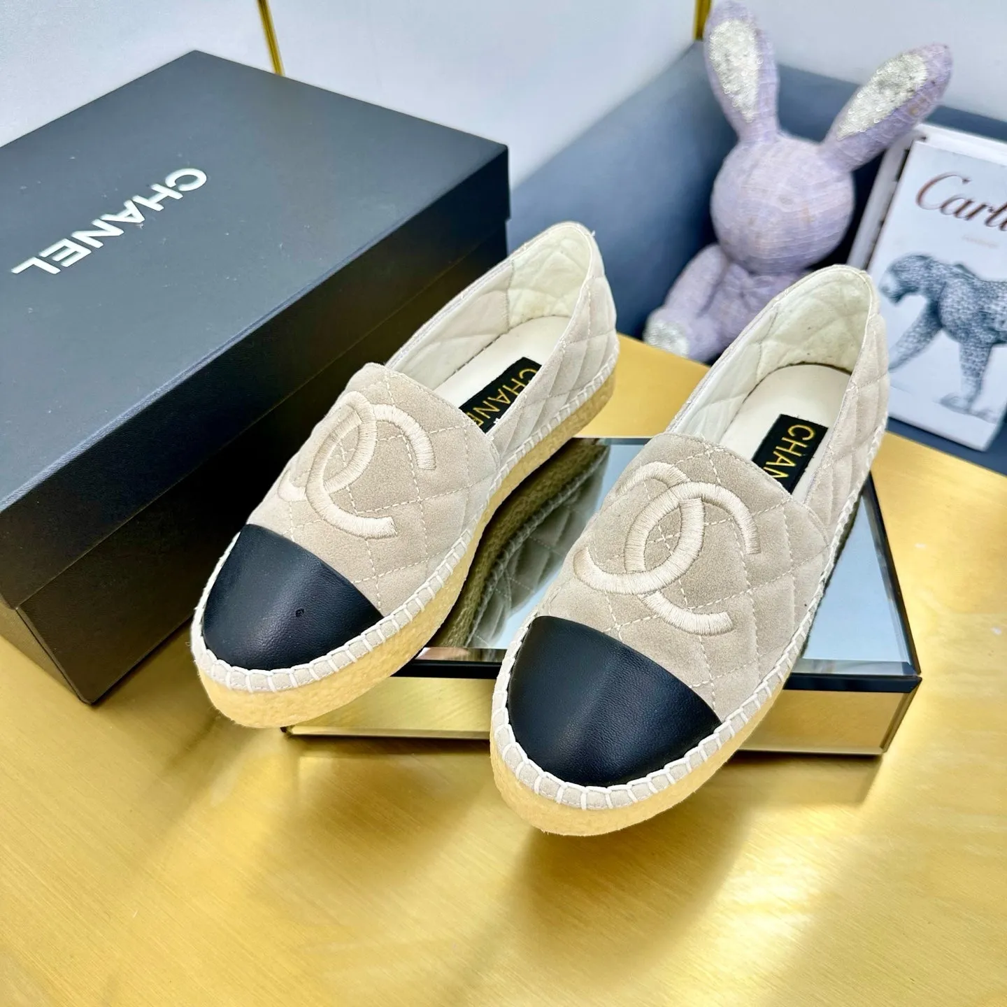 CC 25s Slip–on Espadrilles Beige Velvet 297828