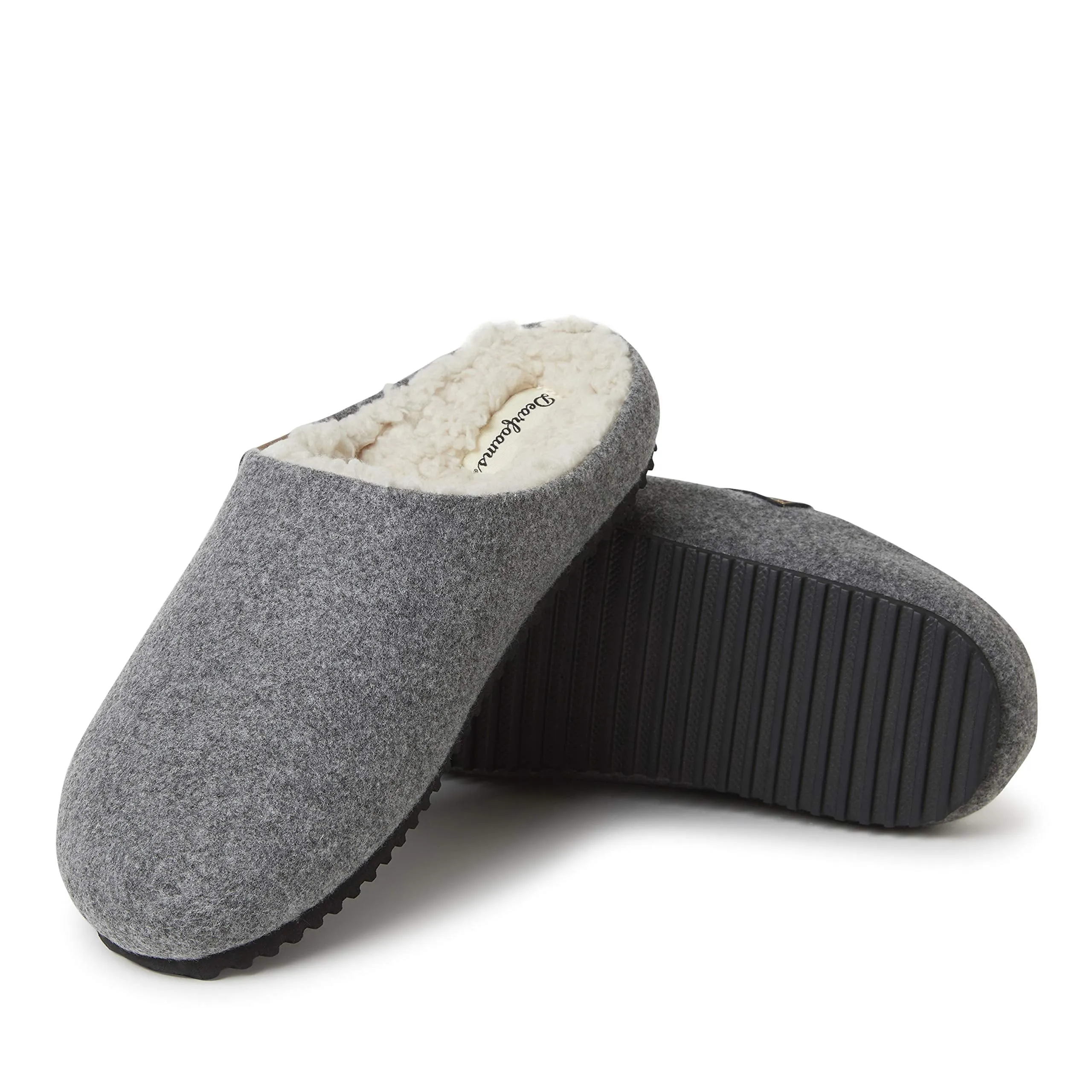 Dearfoams Women's Microwool Molded Footbed Clog Slipper, Grey Heather, Medium