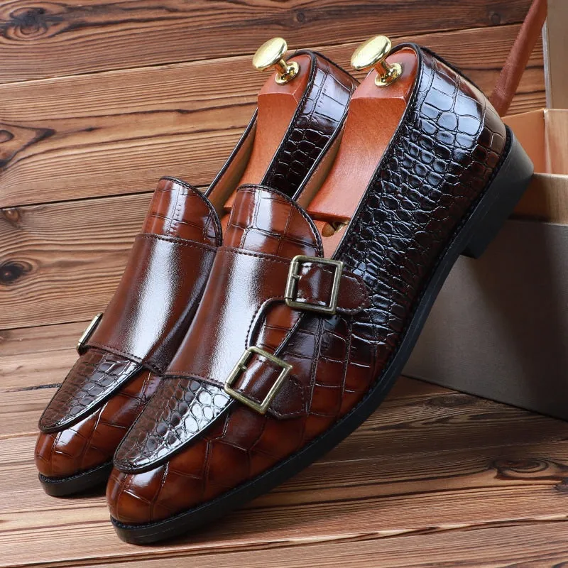Fashion Pointed Crocodile Pattern Men Dress Shoes