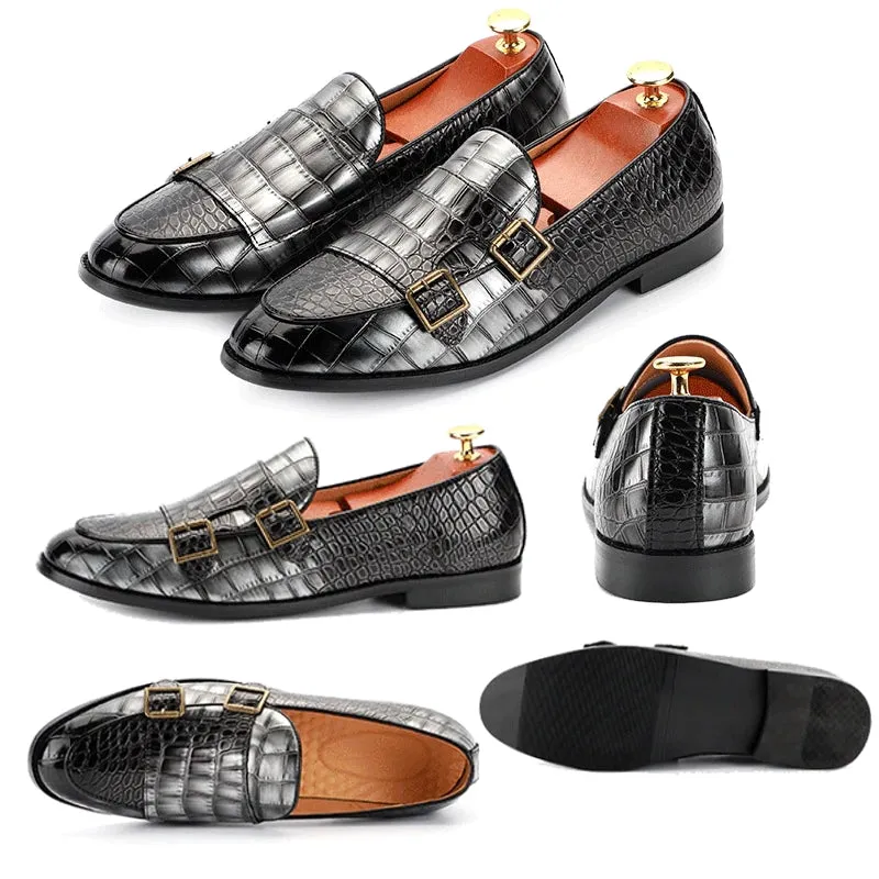 Fashion Pointed Crocodile Pattern Men Dress Shoes