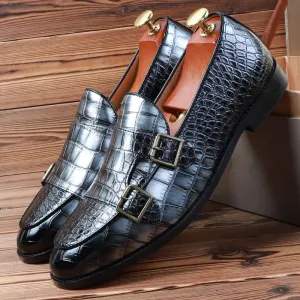 Fashion Pointed Crocodile Pattern Men Dress Shoes