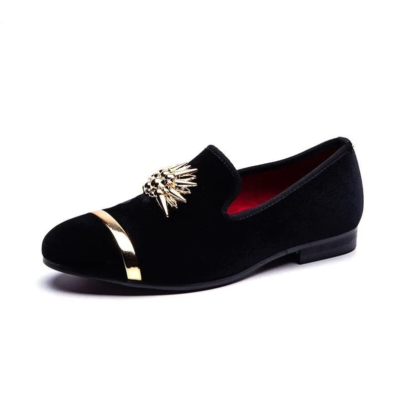 Gold Top Metal Toe Italian Men Velvet Dress Shoes