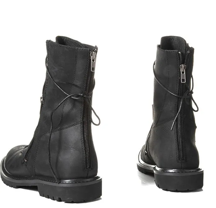 High quality lace up zipper motorcycle high men boots safety Military black wedge fashion  western knight Boots