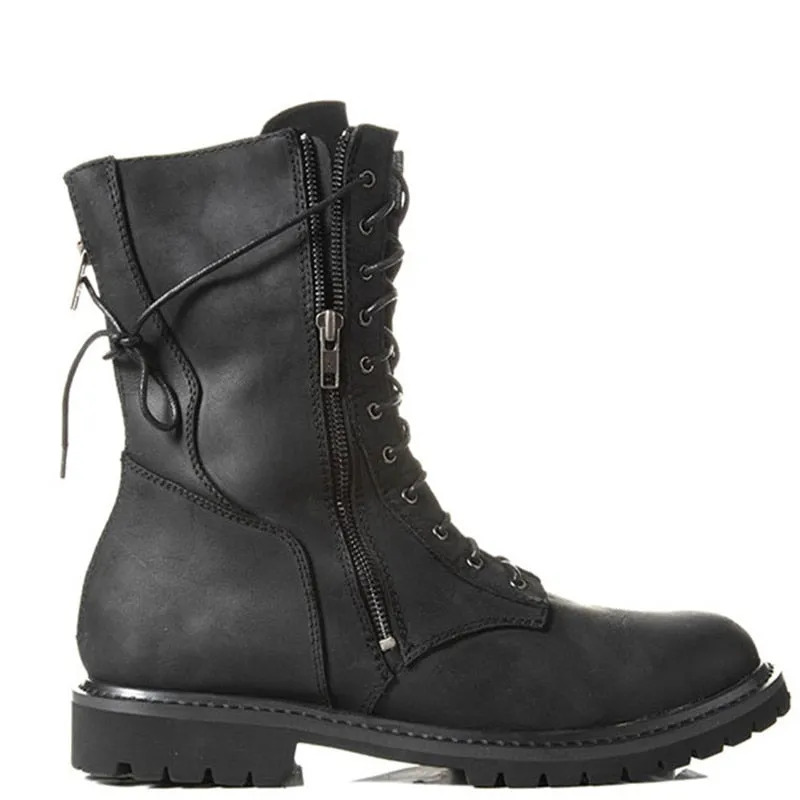 High quality lace up zipper motorcycle high men boots safety Military black wedge fashion  western knight Boots