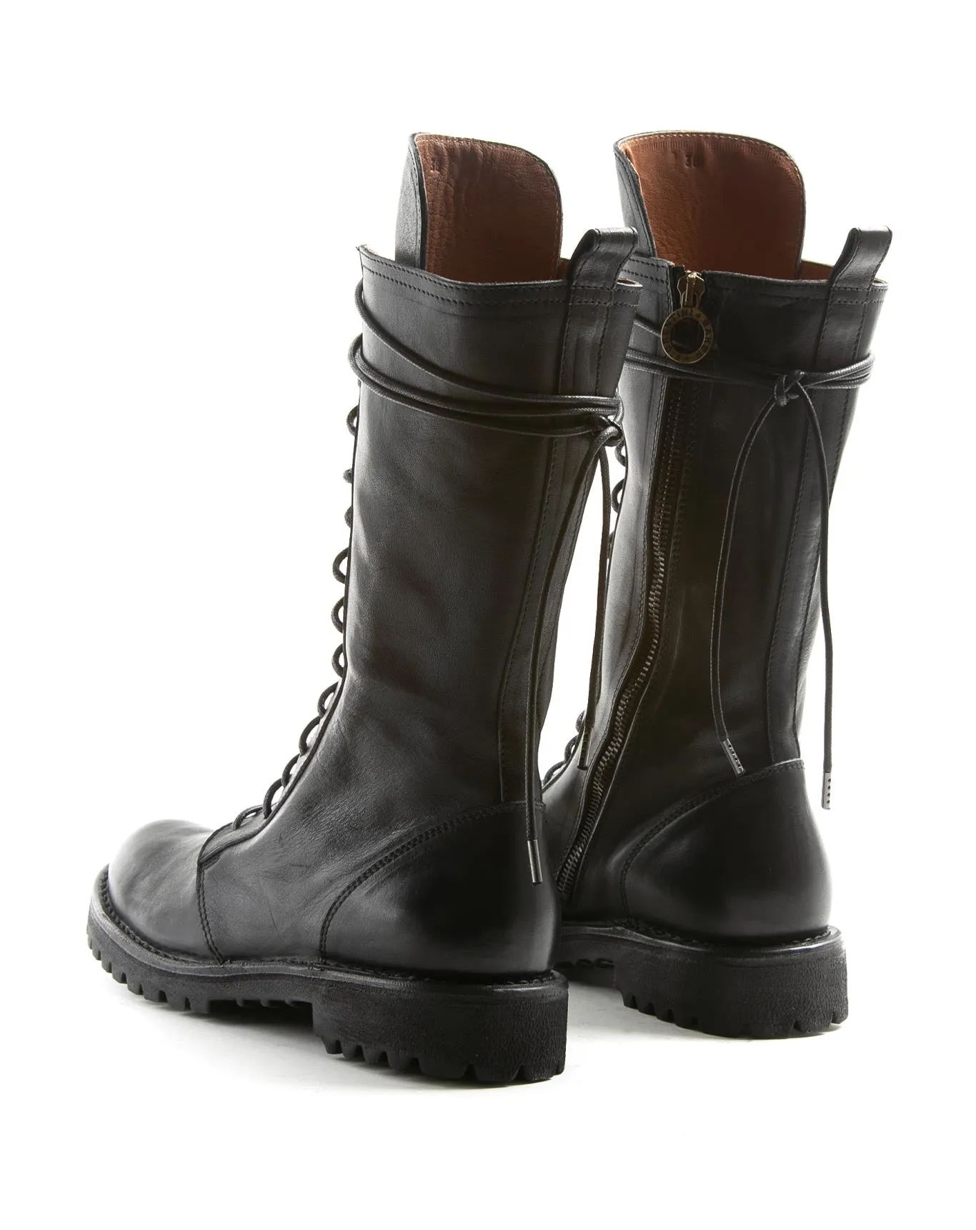 M-EGAN Black Leather Lace-up Boots