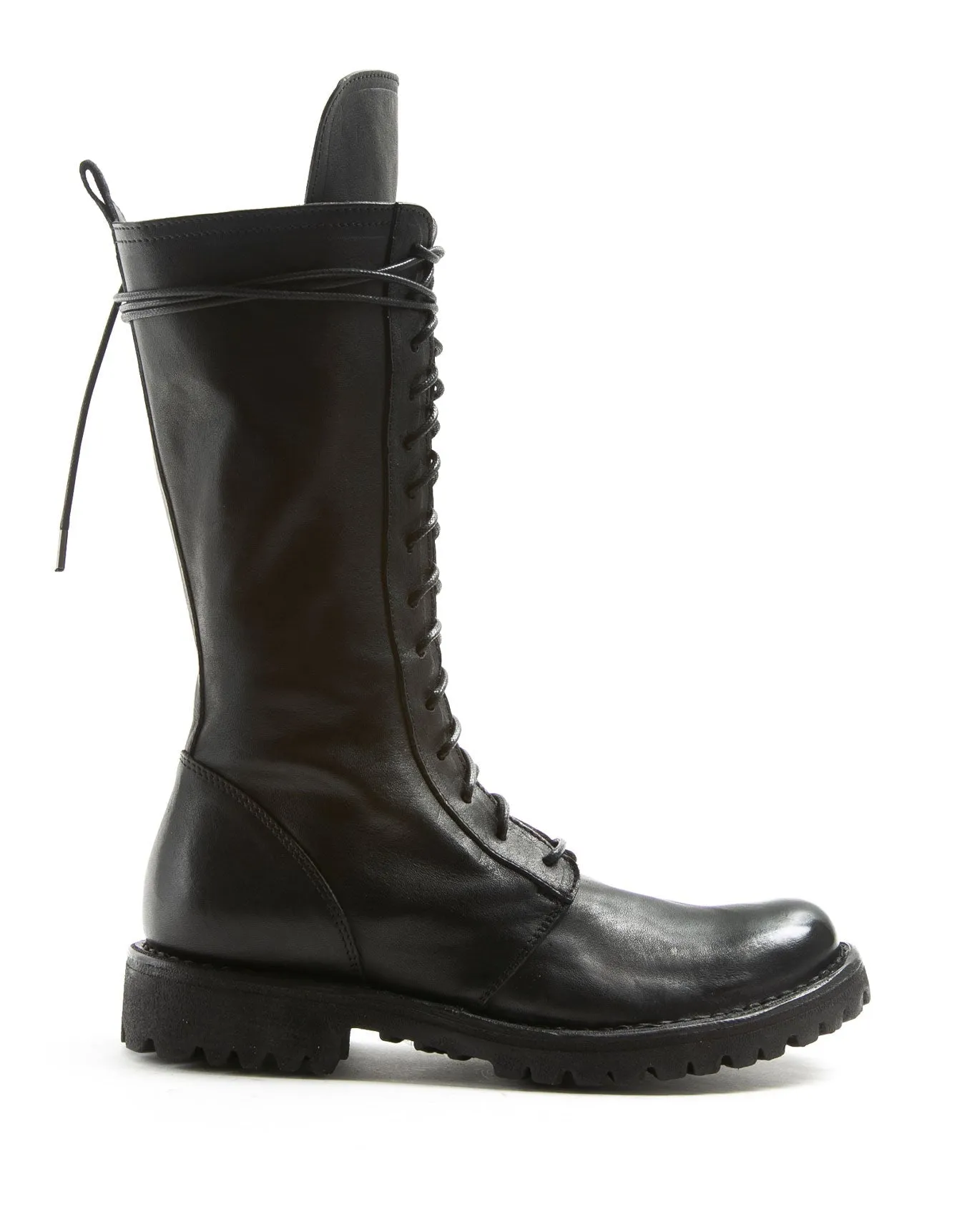 M-EGAN Black Leather Lace-up Boots