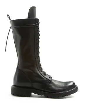 M-EGAN Black Leather Lace-up Boots
