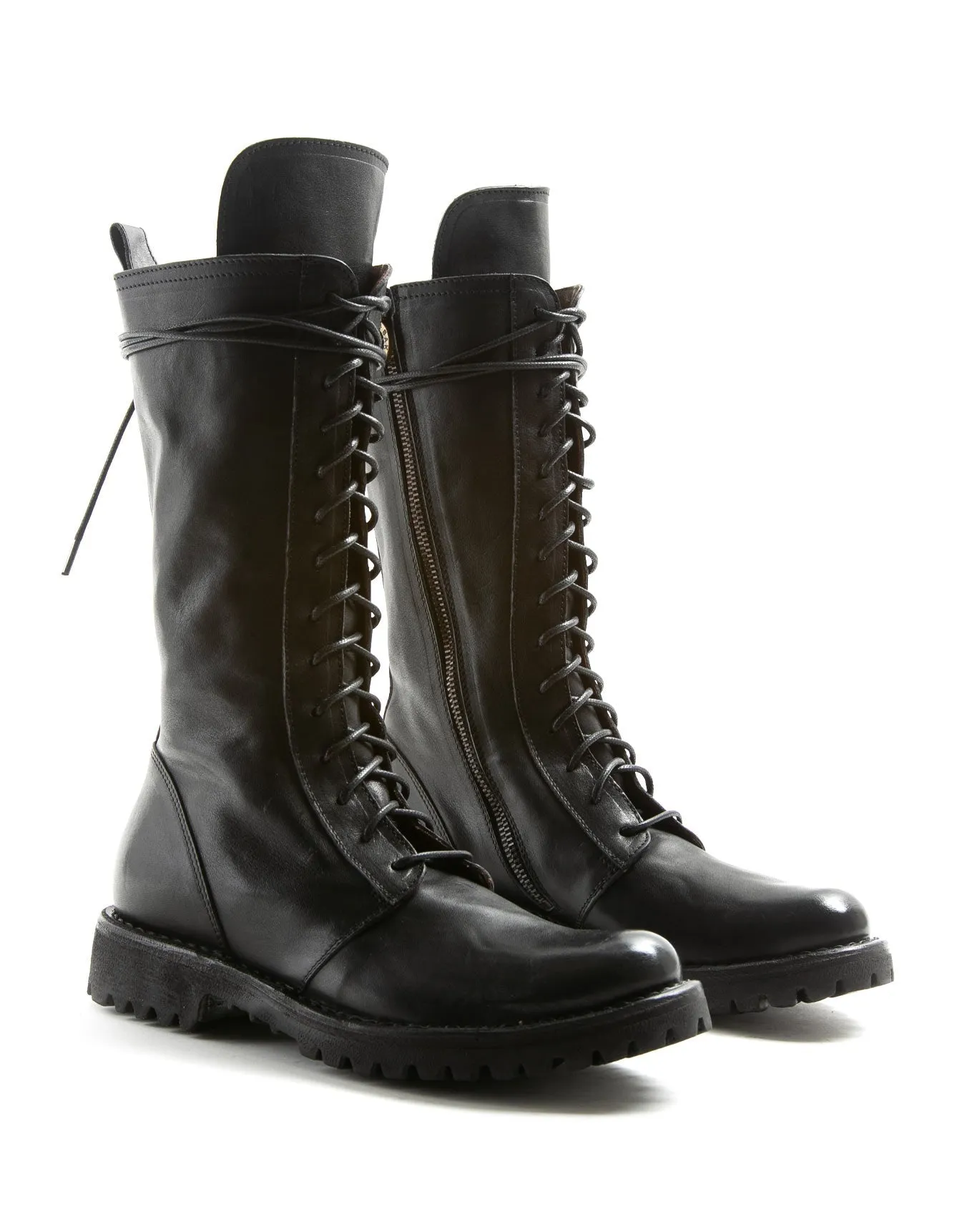 M-EGAN Black Leather Lace-up Boots
