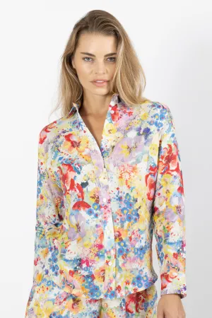 Malta Linen Button-Up - Bright Floral