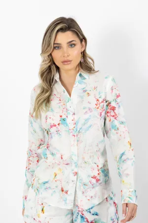 Malta Linen Button-Up - Modern Floral