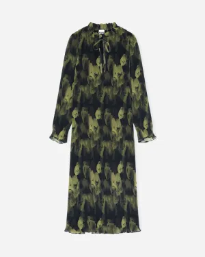 Maxi Dress Pleated Georgette - Olive Drab