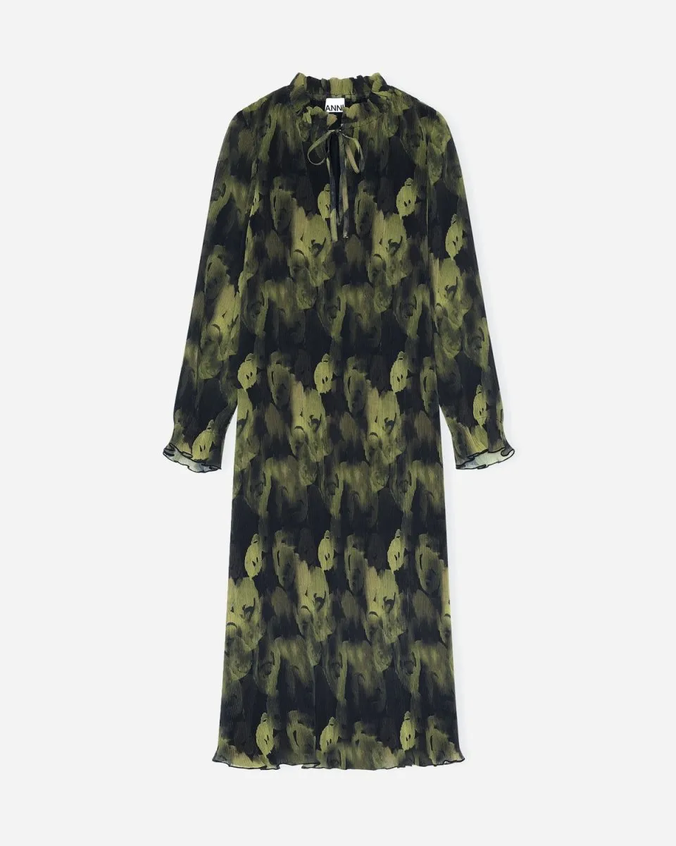 Maxi Dress Pleated Georgette - Olive Drab