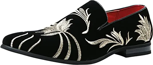 Men's Suede Embroidery Smoking Loafers