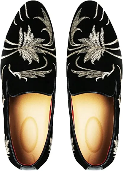 Men's Suede Embroidery Smoking Loafers