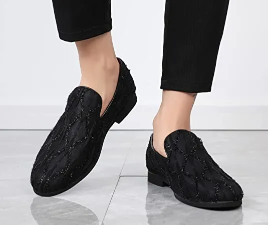 Men's Suede Glitter Smoking Loafers