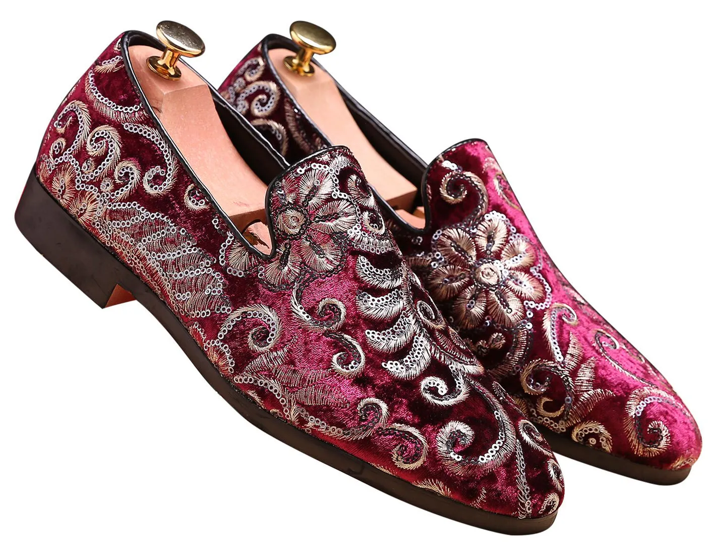Men's Velvet Silver Stitching Smoking Loafers