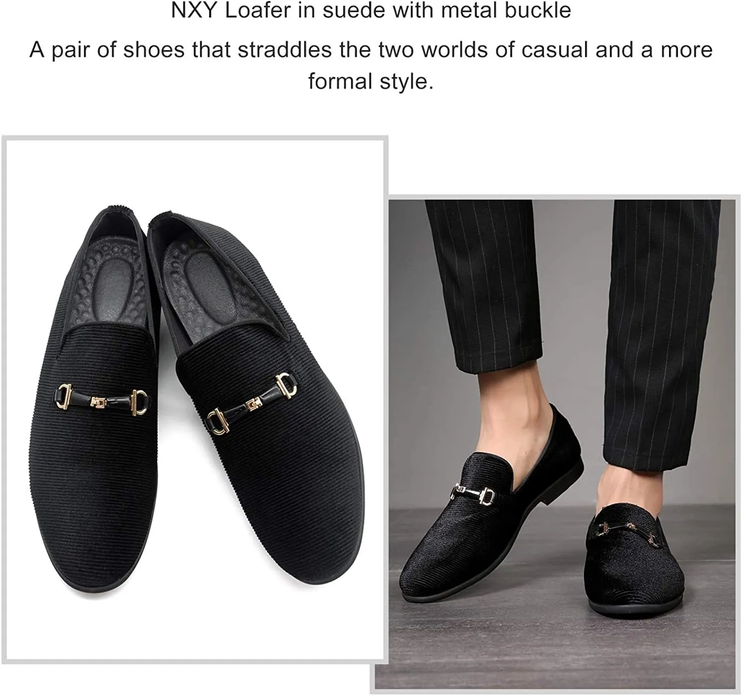 NXY Black Loafers Men丨Men's Penny Loafers &amp; Velvet Loafers Men - Fashion Formal Buckle Casual Dress Shoes