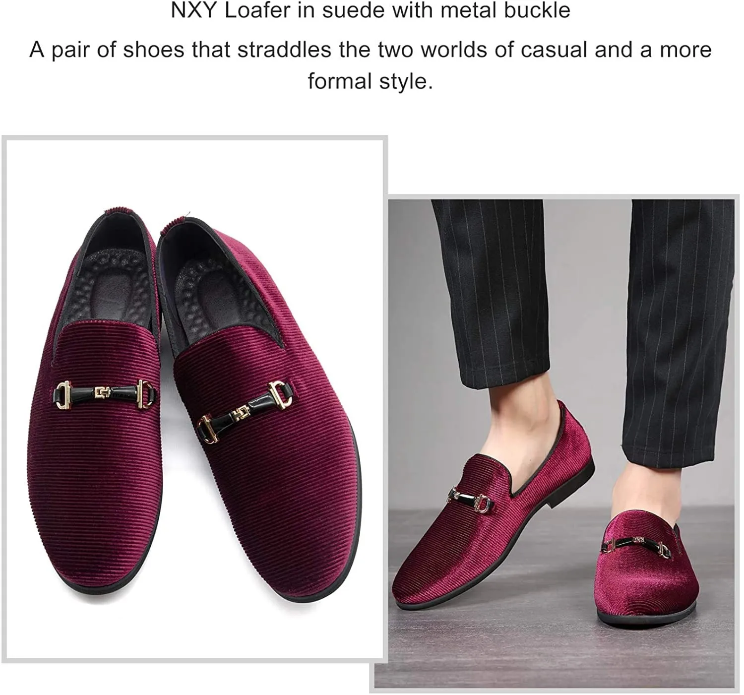NXY Black Loafers Men丨Men's Penny Loafers &amp; Velvet Loafers Men - Fashion Formal Buckle Casual Dress Shoes
