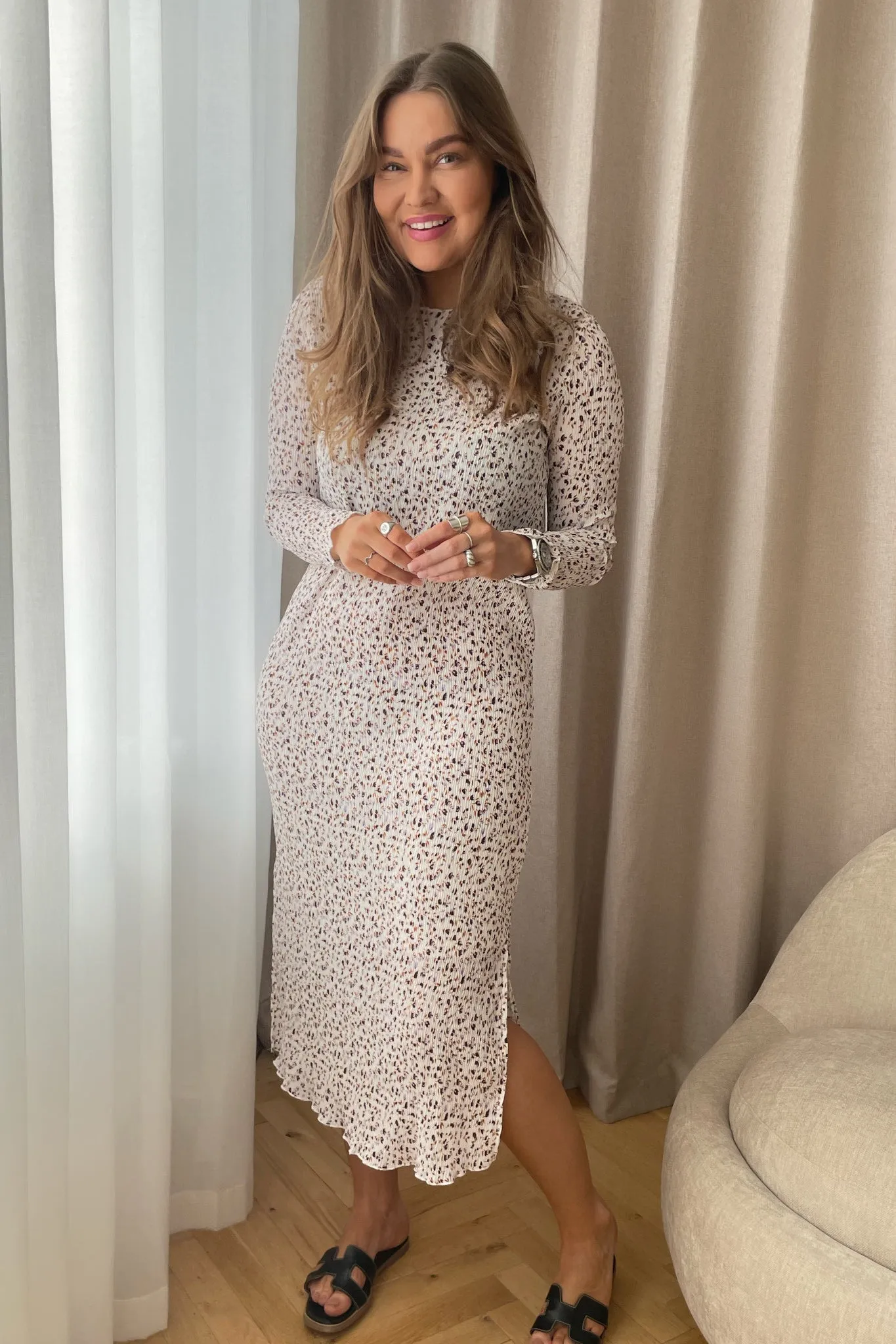 ONLMolly Langærmet Kjole - Beige Print