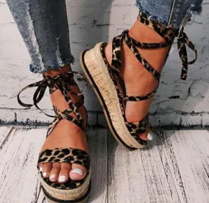 Platform Round Toe Strappy Animal Print