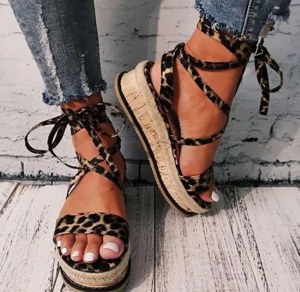 Platform Round Toe Strappy Animal Print