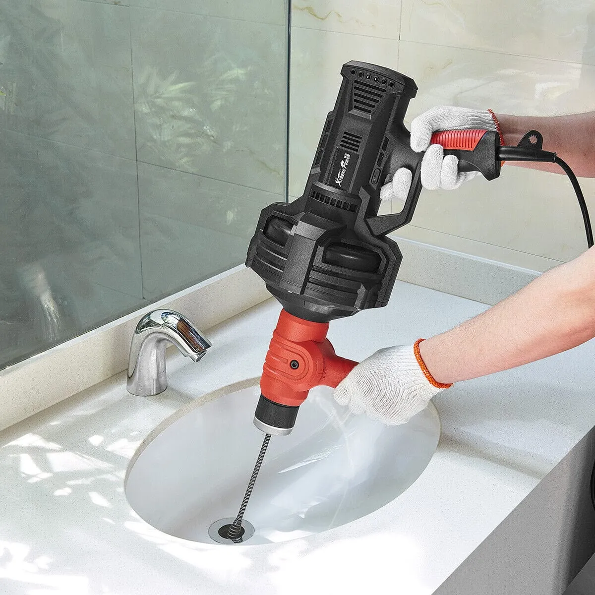 Premium Handheld Electric Drain Pipe Plumbing Snake Auger 25FT