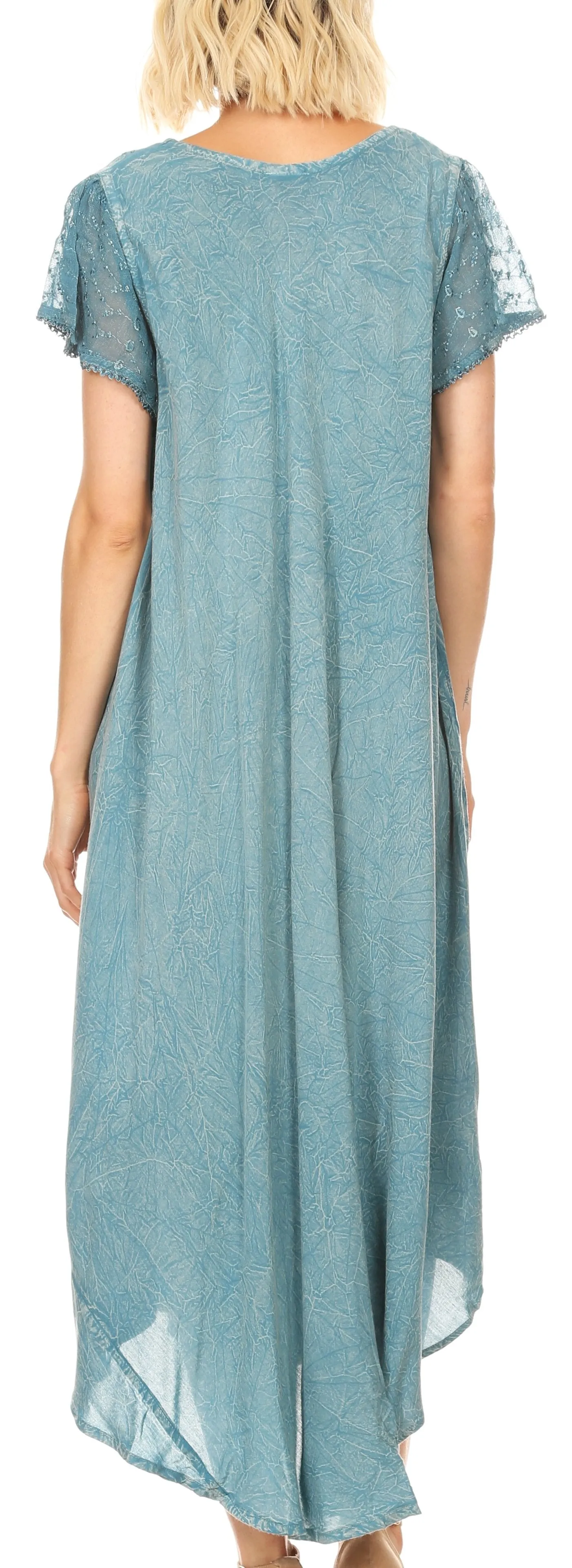 Sakkas Dalida Women's Short Sleeve Corset Tie dye Embroidered Flared Dress